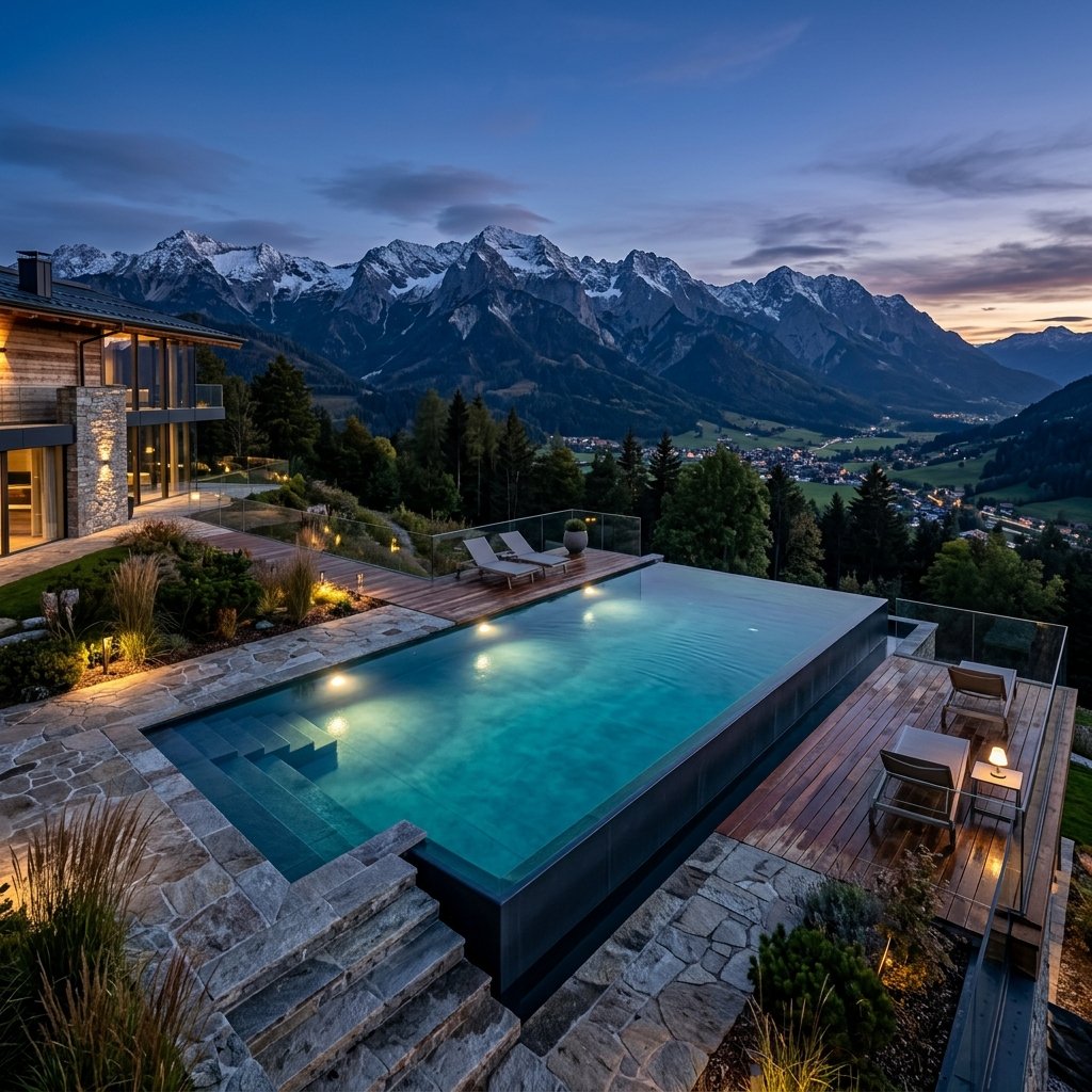PP Pool 8×3,5 m bei Dämmerung